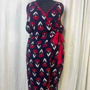 ModCloth Wrap Style Jumpsuit Cropped Pant Navy Red White Floral Print Size 2X